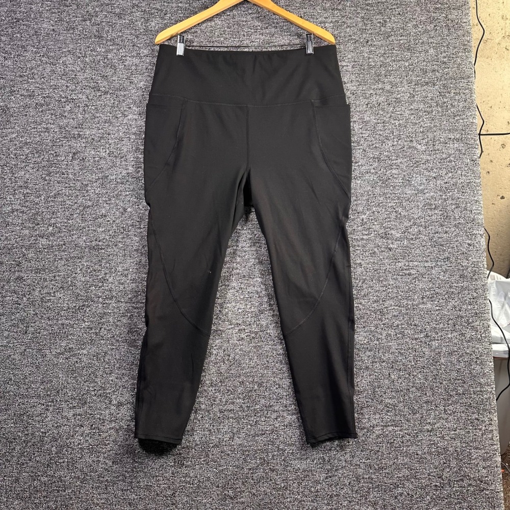 MTA Sport Womens 1X Black High‎ Waisted Active Leggings Side Pockets 7/8 Length